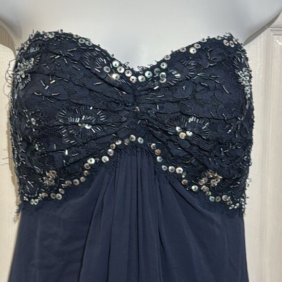 Tadashi Collection Silk Beaded Ruched Long Evening Gown Navy Blue dress Size 6 - Picture 8 of 16